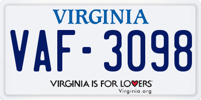 VA license plate VAF3098