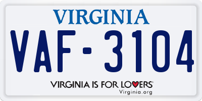 VA license plate VAF3104