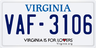 VA license plate VAF3106