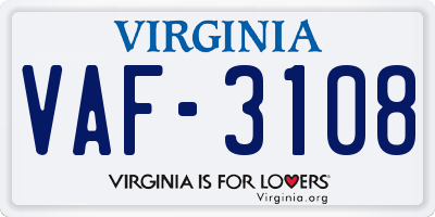 VA license plate VAF3108
