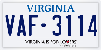 VA license plate VAF3114