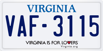 VA license plate VAF3115