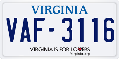 VA license plate VAF3116