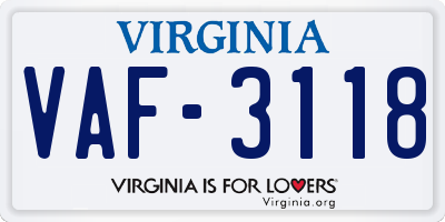 VA license plate VAF3118
