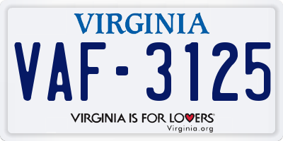 VA license plate VAF3125