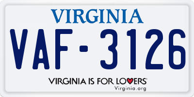 VA license plate VAF3126