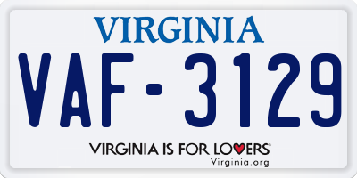 VA license plate VAF3129