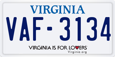VA license plate VAF3134