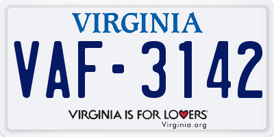 VA license plate VAF3142