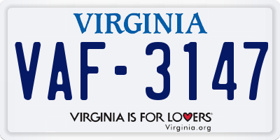 VA license plate VAF3147