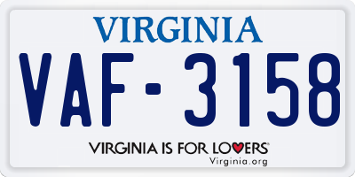 VA license plate VAF3158