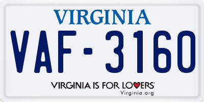 VA license plate VAF3160