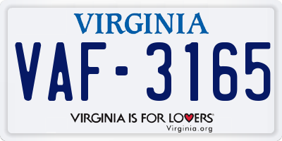 VA license plate VAF3165