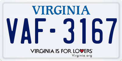 VA license plate VAF3167