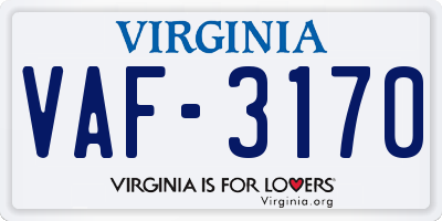 VA license plate VAF3170