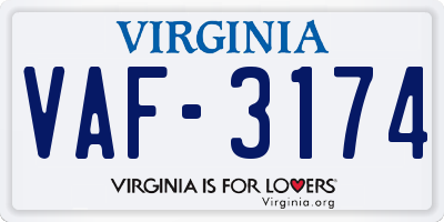 VA license plate VAF3174