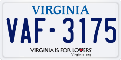 VA license plate VAF3175