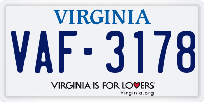 VA license plate VAF3178