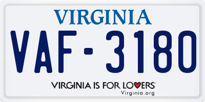 VA license plate VAF3180