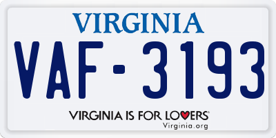 VA license plate VAF3193
