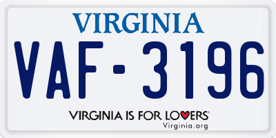 VA license plate VAF3196