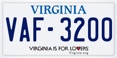VA license plate VAF3200