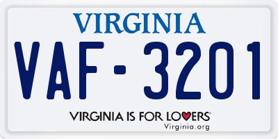 VA license plate VAF3201