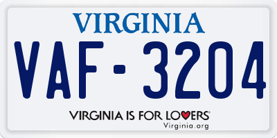 VA license plate VAF3204