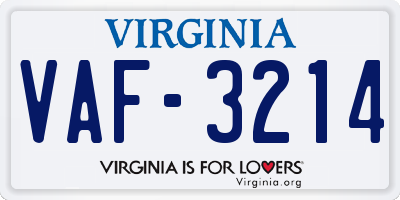 VA license plate VAF3214