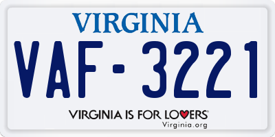 VA license plate VAF3221