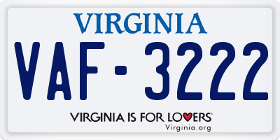 VA license plate VAF3222