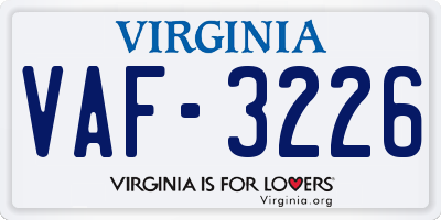 VA license plate VAF3226