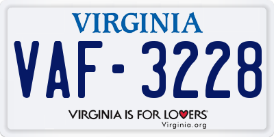 VA license plate VAF3228