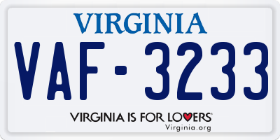 VA license plate VAF3233