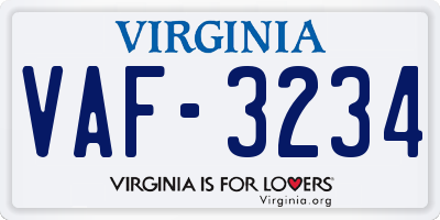 VA license plate VAF3234