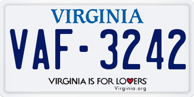 VA license plate VAF3242