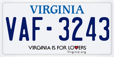 VA license plate VAF3243