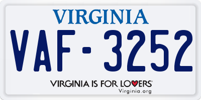 VA license plate VAF3252