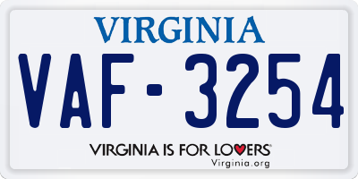 VA license plate VAF3254