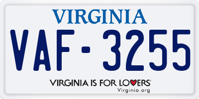 VA license plate VAF3255