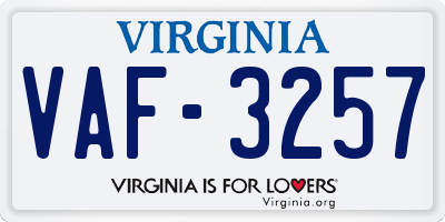 VA license plate VAF3257