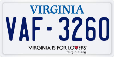 VA license plate VAF3260