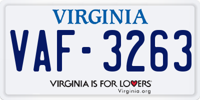 VA license plate VAF3263