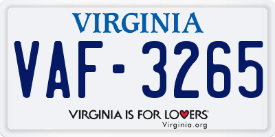 VA license plate VAF3265