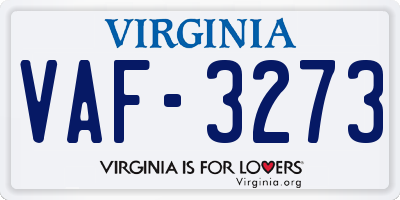 VA license plate VAF3273