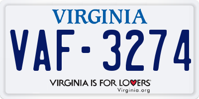 VA license plate VAF3274