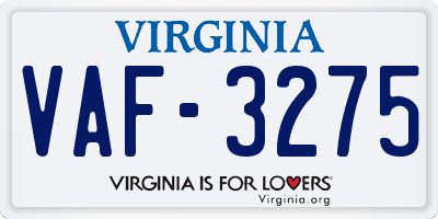 VA license plate VAF3275