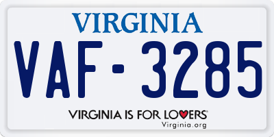 VA license plate VAF3285