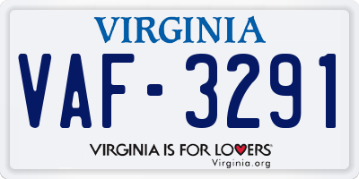VA license plate VAF3291