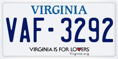 VA license plate VAF3292